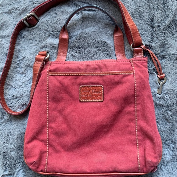 Fossil Red Leather/Canvas Handbag - Picture 2 of 6